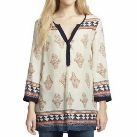 Lucky Brand Tops - Lucky Brand Women’s Boho Tinsley Tunic Woven Top Cream Anstract Print Sz M, EUC